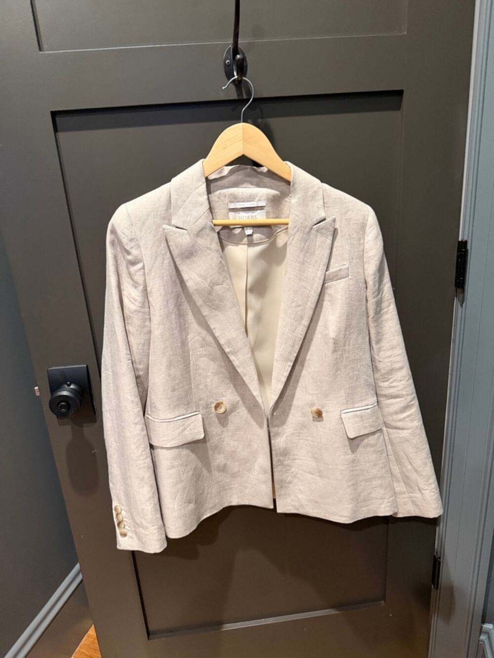 Hobbs London Linen Classic Beige Women's Blazer - Double-Breasted nwot size 6